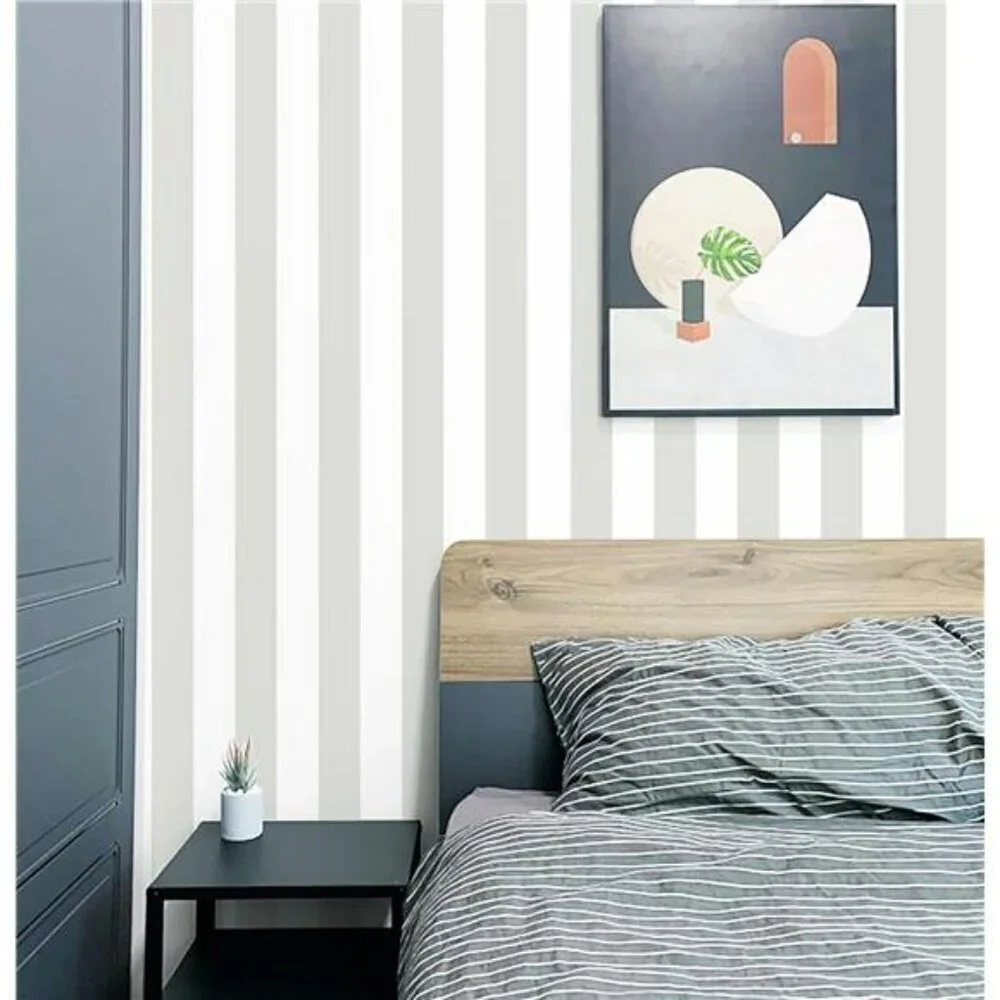 Guvana Grey White Peel and Stick Wallpaper Striped Removable Wall Covering
